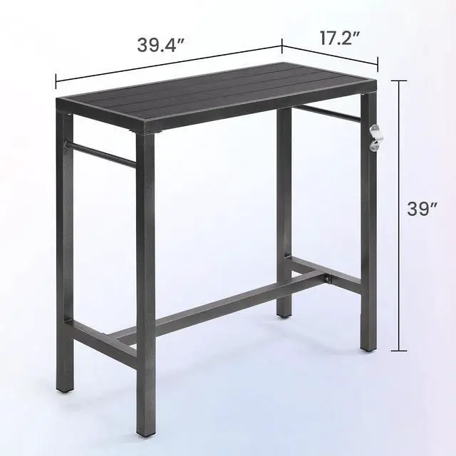 Alt view image 3 of 7 - Murago Outdoor Bar Table, Bar Height Outdoor Pub Table, 39 inch Long, Black | Extra Wide, Ideal for Patio, Hot Tub, Dining, Balcony, Poolside, Weatherproof & Rustproof, Built In Bottle Opener
