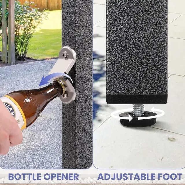 Alt view image 5 of 7 - Murago Outdoor Bar Table, Bar Height Outdoor Pub Table, 39 inch Long, Black | Extra Wide, Ideal for Patio, Hot Tub, Dining, Balcony, Poolside, Weatherproof & Rustproof, Built In Bottle Opener