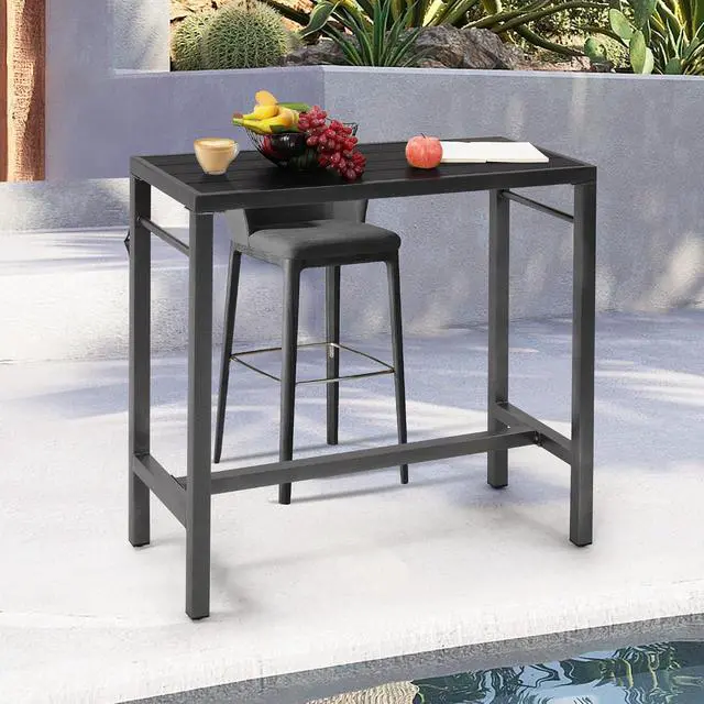 Alt view image 6 of 7 - Murago Outdoor Bar Table, Bar Height Outdoor Pub Table, 39 inch Long, Black | Extra Wide, Ideal for Patio, Hot Tub, Dining, Balcony, Poolside, Weatherproof & Rustproof, Built In Bottle Opener