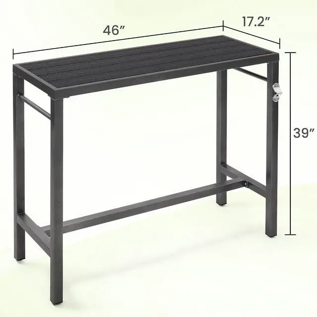 Alt view image 3 of 7 - Murago Outdoor Bar Table, Bar Height Outdoor Pub Table, 46 inch Long, Black | Extra Wide, Ideal for Patio, Hot Tub, Dining, Balcony, Poolside, Weatherproof & Rustproof, Built In Bottle Opener