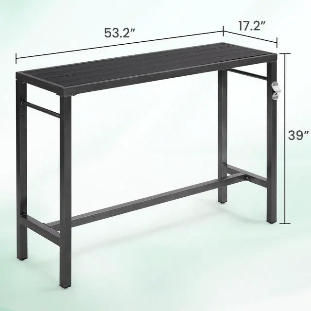 Alt view image 3 of 7 - Murago Outdoor Bar Table, Bar Height Outdoor Pub Table, 53 inch Long, Black | Extra Wide, Ideal for Patio, Hot Tub, Dining, Balcony, Poolside, Weatherproof & Rustproof, Built In Bottle Opener