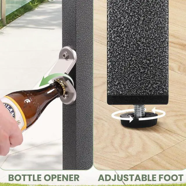 Alt view image 5 of 7 - Murago Outdoor Bar Table, Bar Height Outdoor Pub Table, 46 inch Long, Black | Extra Wide, Ideal for Patio, Hot Tub, Dining, Balcony, Poolside, Weatherproof & Rustproof, Built In Bottle Opener