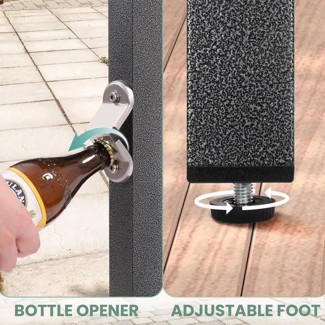 Alt view image 4 of 7 - Murago Outdoor Bar Table, Bar Height Outdoor Pub Table, 53 inch Long, Black | Extra Wide, Ideal for Patio, Hot Tub, Dining, Balcony, Poolside, Weatherproof & Rustproof, Built In Bottle Opener