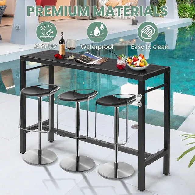Alt view image 7 of 7 - Murago Outdoor Bar Table, Bar Height Outdoor Pub Table, 53 inch Long, Black | Extra Wide, Ideal for Patio, Hot Tub, Dining, Balcony, Poolside, Weatherproof & Rustproof, Built In Bottle Opener