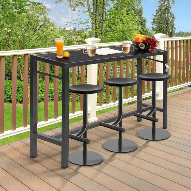 Alt view image 6 of 7 - Murago Outdoor Bar Table, Bar Height Outdoor Pub Table, 53 inch Long, Black | Extra Wide, Ideal for Patio, Hot Tub, Dining, Balcony, Poolside, Weatherproof & Rustproof, Built In Bottle Opener