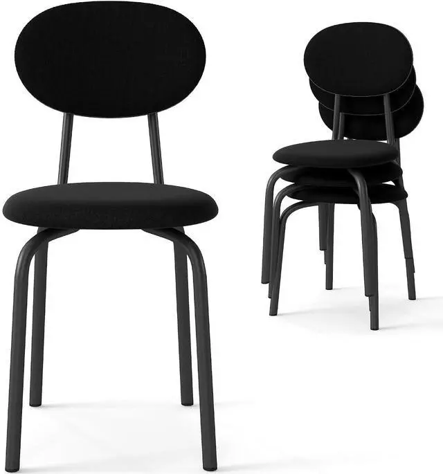Main image of Murago Stackable Mid Century Modern Dining Chairs Set of 4,Black | Stacking Kitchen Chairs Featuring Upholstered Back & Seat and Dense Foam Cushions,Steel Frame, 400 Lb. Capacity