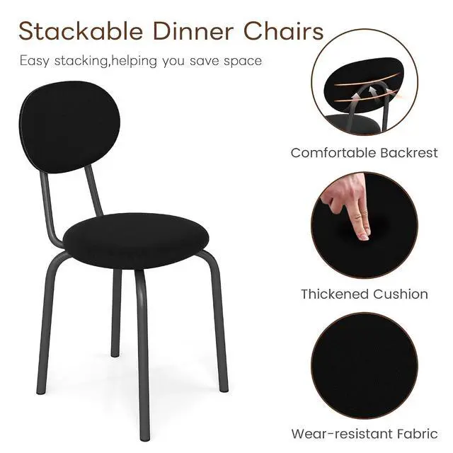 Alt view image 4 of 6 - Murago Stackable Mid Century Modern Dining Chairs Set of 4,Black | Stacking Kitchen Chairs Featuring Upholstered Back & Seat and Dense Foam Cushions,Steel Frame, 400 Lb. Capacity