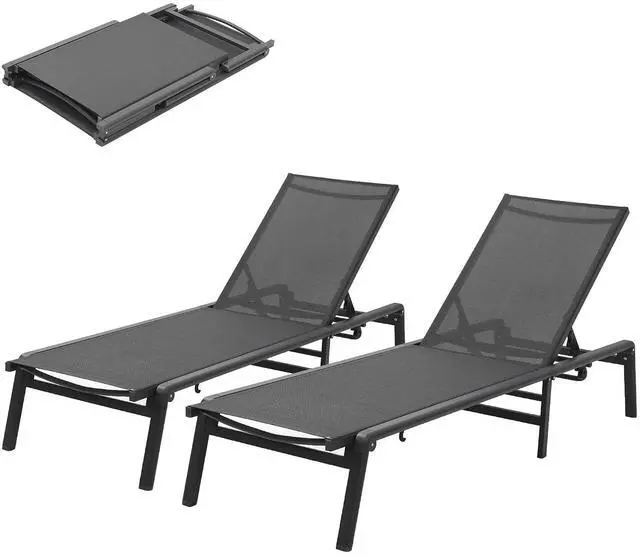 Main image of Murago Outdoor Chaise Lounge Chair Set of 2, Foldable Lightweight Patio Lounge Chair with Assembly-Free, 5-Position Adjustable Backrest, Pool Lounge Chairs for Poolside, Beach, Patio, Lawn, Dark Grey