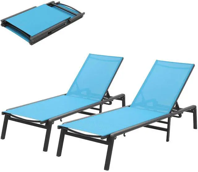 Main image of Murago Outdoor Chaise Lounge Chair Set of 2, Foldable Lightweight Patio Lounge Chair with Assembly-Free, 5-Position Adjustable Backrest, Pool Lounge Chairs for Poolside, Beach, Patio, Lawn, Blue