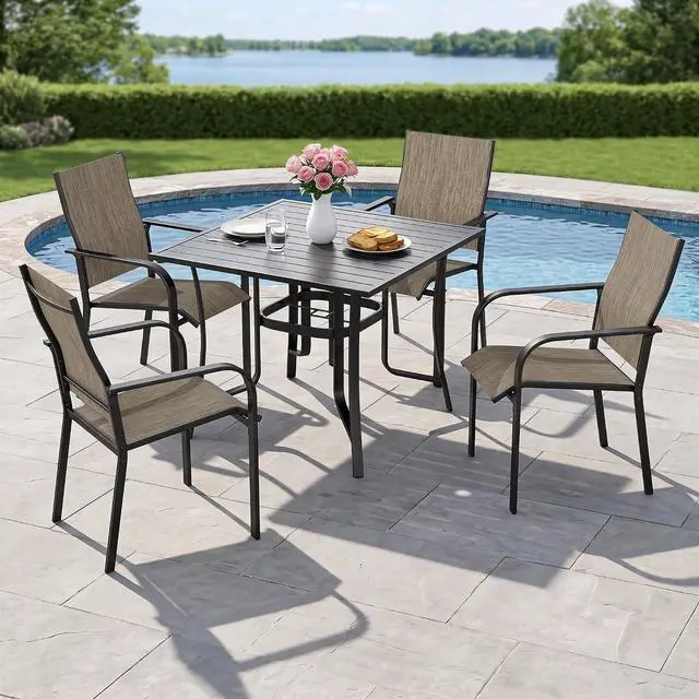 Main image of Murago Patio Chairs Set of 4, Dining Chairs Set of 4, Brown | Breathable Textilene Chair, Weather Resistant Patio Chairs, E-coated Metal Frame, Outdoor Dining Chairs for Lawn, Garden