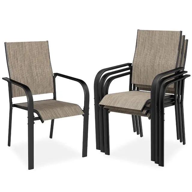 Alt view image 7 of 7 - Murago Patio Chairs Set of 4, Dining Chairs Set of 4, Brown | Breathable Textilene Chair, Weather Resistant Patio Chairs, E-coated Metal Frame, Outdoor Dining Chairs for Lawn, Garden
