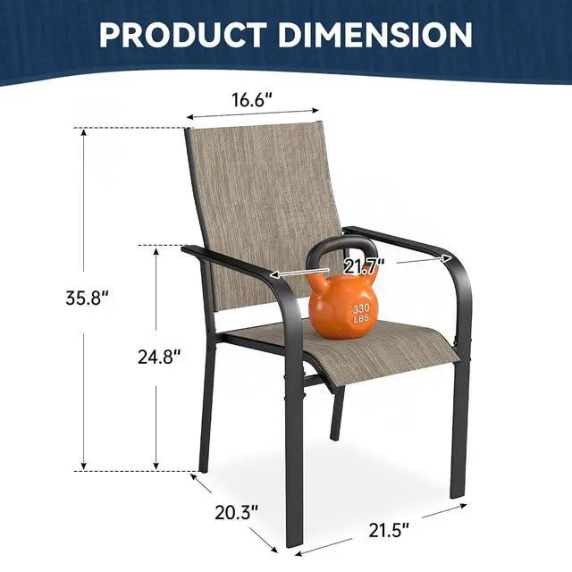 Alt view image 2 of 7 - Murago Patio Chairs Set of 2, Dining Chairs Set of 2, Brown | Breathable Textilene Chair, Weather Resistant Patio Chairs, E-coated Metal Frame, Outdoor Dining Chairs for Lawn, Garden