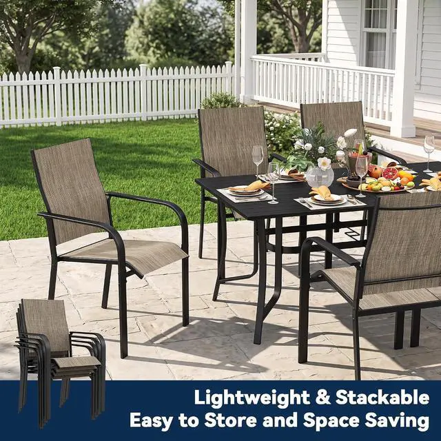 Alt view image 4 of 7 - Murago Patio Chairs Set of 2, Dining Chairs Set of 2, Brown | Breathable Textilene Chair, Weather Resistant Patio Chairs, E-coated Metal Frame, Outdoor Dining Chairs for Lawn, Garden