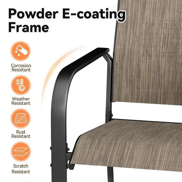 Alt view image 6 of 7 - Murago Patio Chairs Set of 2, Dining Chairs Set of 2, Brown | Breathable Textilene Chair, Weather Resistant Patio Chairs, E-coated Metal Frame, Outdoor Dining Chairs for Lawn, Garden