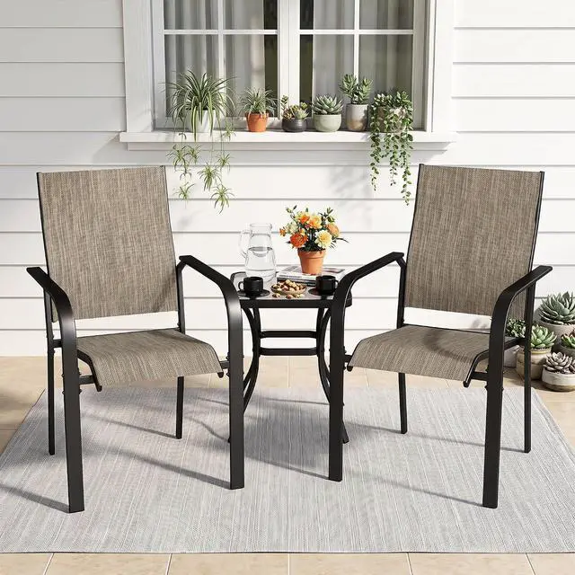 Main image of Murago Patio Chairs Set of 2, Dining Chairs Set of 2, Brown | Breathable Textilene Chair, Weather Resistant Patio Chairs, E-coated Metal Frame, Outdoor Dining Chairs for Lawn, Garden