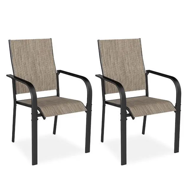 Alt view image 7 of 7 - Murago Patio Chairs Set of 2, Dining Chairs Set of 2, Brown | Breathable Textilene Chair, Weather Resistant Patio Chairs, E-coated Metal Frame, Outdoor Dining Chairs for Lawn, Garden