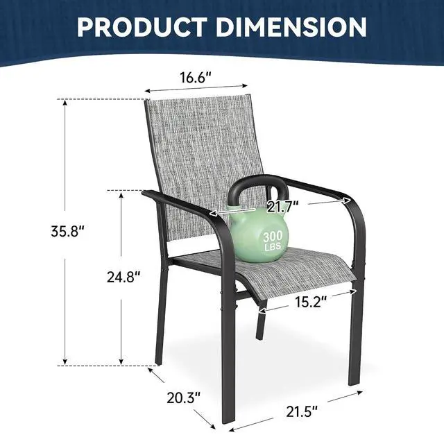 Alt view image 2 of 7 - Murago Patio Chairs Set of 2, Dining Chairs Set of 2, Grey | Breathable Textilene Chair, Weather Resistant Patio Chairs, E-coated Metal Frame, Outdoor Dining Chairs for Lawn, Garden