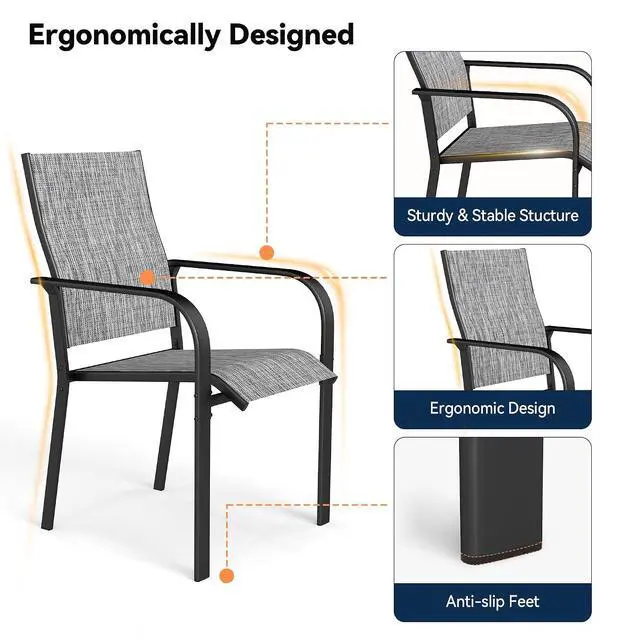 Alt view image 5 of 7 - Murago Patio Chairs Set of 2, Dining Chairs Set of 2, Grey | Breathable Textilene Chair, Weather Resistant Patio Chairs, E-coated Metal Frame, Outdoor Dining Chairs for Lawn, Garden