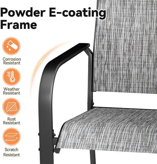 Alt view image 6 of 7 - Murago Patio Chairs Set of 2, Dining Chairs Set of 2, Grey | Breathable Textilene Chair, Weather Resistant Patio Chairs, E-coated Metal Frame, Outdoor Dining Chairs for Lawn, Garden