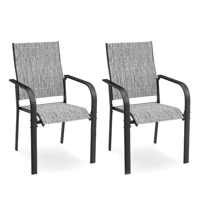 Alt view image 7 of 7 - Murago Patio Chairs Set of 2, Dining Chairs Set of 2, Grey | Breathable Textilene Chair, Weather Resistant Patio Chairs, E-coated Metal Frame, Outdoor Dining Chairs for Lawn, Garden