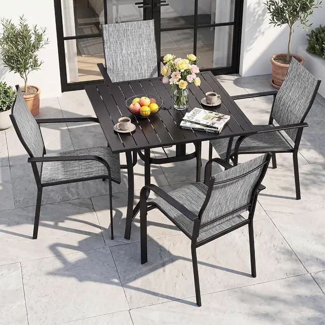 Main image of Murago Patio Chairs Set of 4, Dining Chairs Set of 4, Grey | Breathable Textilene Chair, Weather Resistant Patio Chairs, E-coated Metal Frame, Outdoor Dining Chairs for Lawn, Garden