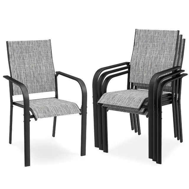 Alt view image 3 of 7 - Murago Patio Chairs Set of 4, Dining Chairs Set of 4, Grey | Breathable Textilene Chair, Weather Resistant Patio Chairs, E-coated Metal Frame, Outdoor Dining Chairs for Lawn, Garden