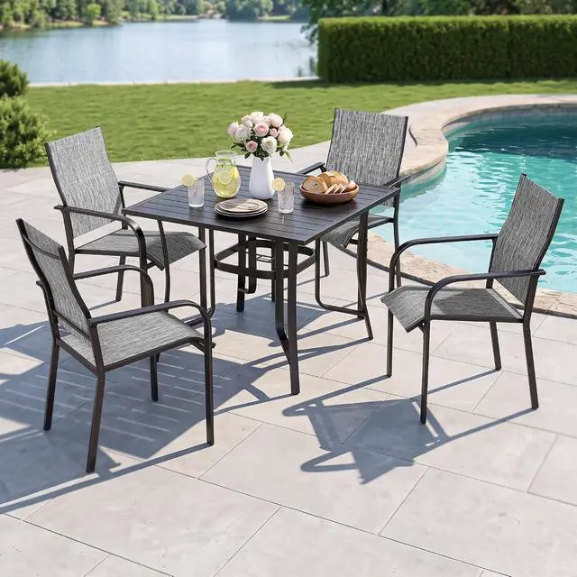 Alt view image 4 of 7 - Murago Patio Chairs Set of 4, Dining Chairs Set of 4, Grey | Breathable Textilene Chair, Weather Resistant Patio Chairs, E-coated Metal Frame, Outdoor Dining Chairs for Lawn, Garden