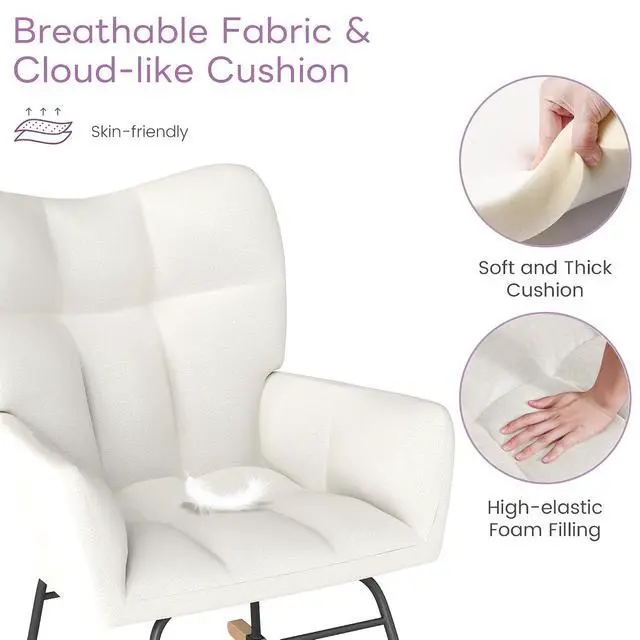 Alt view image 4 of 5 - Murago Rocking Chair Nursery, Nursery Rocking Chairs, Baby Rocker, Glider Rocker, Safety Anti Tip Design, 440 Lb. Capacity, Cotton Fabric Cover, White