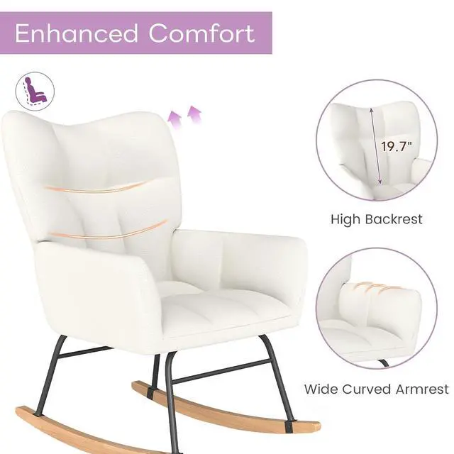 Alt view image 5 of 5 - Murago Rocking Chair Nursery, Nursery Rocking Chairs, Baby Rocker, Glider Rocker, Safety Anti Tip Design, 440 Lb. Capacity, Cotton Fabric Cover, White