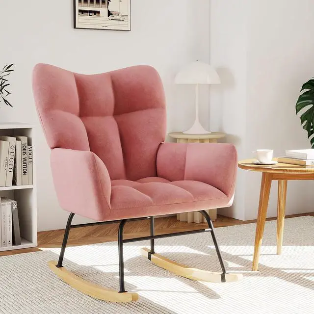 Main image of Murago Rocking Chair Nursery, Nursery Rocking Chairs, Baby Rocker, Glider Rocker, Safety Anti Tip Design, 440 Lb. Capacity, Cotton Fabric Cover, Pink