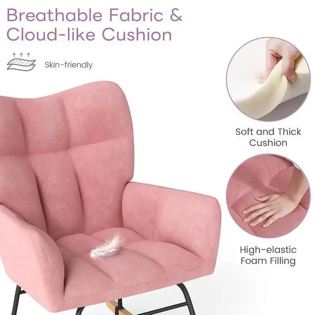 Alt view image 4 of 6 - Murago Rocking Chair Nursery, Nursery Rocking Chairs, Baby Rocker, Glider Rocker, Safety Anti Tip Design, 440 Lb. Capacity, Cotton Fabric Cover, Pink