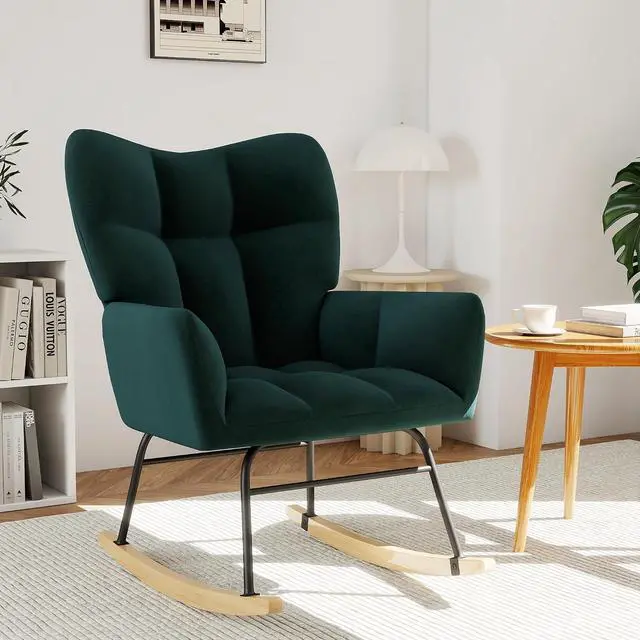 Main image of Murago Rocking Chair Nursery, Nursery Rocking Chairs, Baby Rocker, Glider Rocker, Safety Anti Tip Design, 440 Lb. Capacity, Cotton Fabric Cover, Green