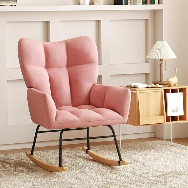 Alt view image 6 of 6 - Murago Rocking Chair Nursery, Nursery Rocking Chairs, Baby Rocker, Glider Rocker, Safety Anti Tip Design, 440 Lb. Capacity, Cotton Fabric Cover, Pink
