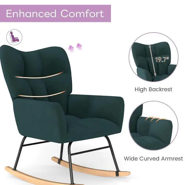 Alt view image 5 of 6 - Murago Rocking Chair Nursery, Nursery Rocking Chairs, Baby Rocker, Glider Rocker, Safety Anti Tip Design, 440 Lb. Capacity, Cotton Fabric Cover, Green