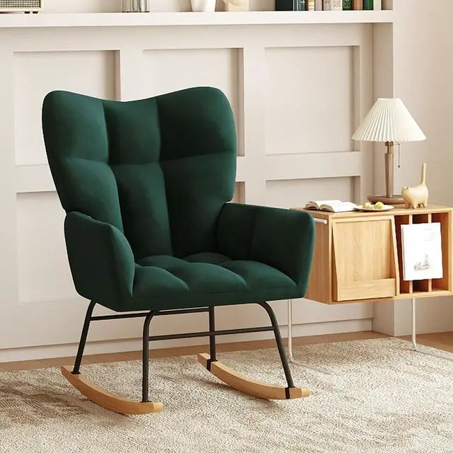 Alt view image 6 of 6 - Murago Rocking Chair Nursery, Nursery Rocking Chairs, Baby Rocker, Glider Rocker, Safety Anti Tip Design, 440 Lb. Capacity, Cotton Fabric Cover, Green