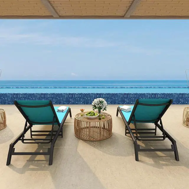 Alt view image 7 of 7 - Murago Pool Lounge Chairs Set of 2, No Assembly Foldable Lightweight Patio Lounge Chair, 5-Position Adjustable Backrest, Outdoor Chaise Lounge Chairs for Poolside, Beach, Patio, Lawn, Blue
