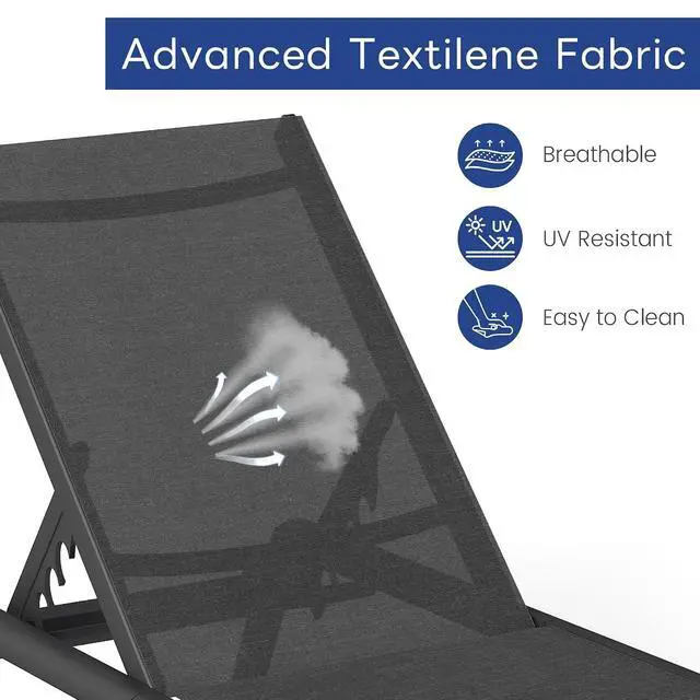 Alt view image 4 of 7 - Murago Pool Lounge Chairs Set of 2, No Assembly Foldable Lightweight Patio Lounge Chair, 5-Position Adjustable Backrest, Outdoor Chaise Lounge Chairs for Poolside, Beach, Patio, Lawn, Dark Grey