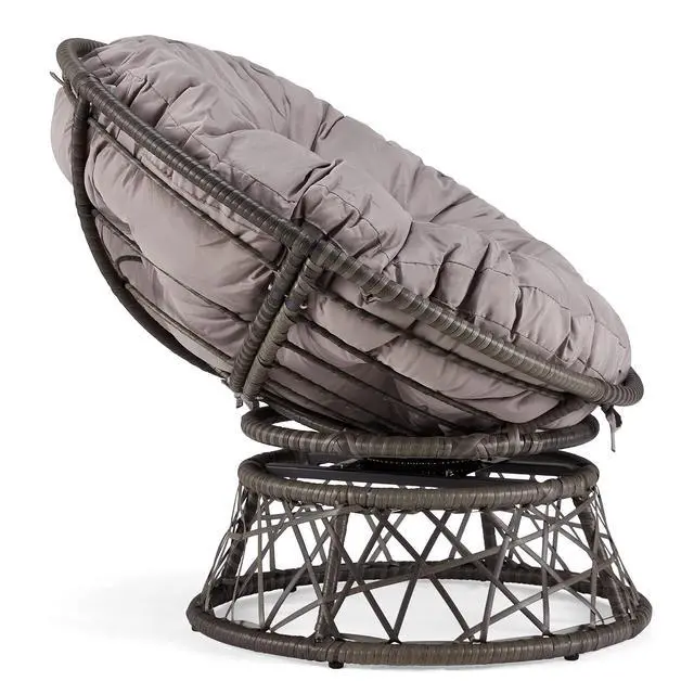 Alt view image 2 of 7 - Murago 40" Wicker Papasan Chair,Grey Frame with Light Grey Cushion | Round Circle Chair, Water Resistant Cover, Ideal for Living Room, Bedroom, Porch, Balcony, or Patio, Thick Cushion