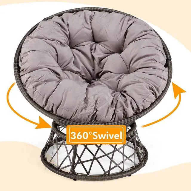 Alt view image 4 of 7 - Murago 40" Wicker Papasan Chair,Grey Frame with Light Grey Cushion | Round Circle Chair, Water Resistant Cover, Ideal for Living Room, Bedroom, Porch, Balcony, or Patio, Thick Cushion