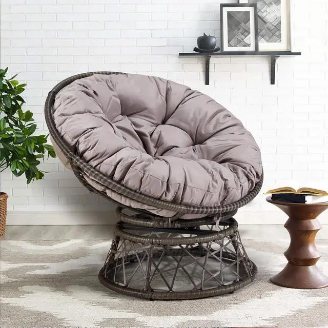 Alt view image 6 of 7 - Murago 40" Wicker Papasan Chair,Grey Frame with Light Grey Cushion | Round Circle Chair, Water Resistant Cover, Ideal for Living Room, Bedroom, Porch, Balcony, or Patio, Thick Cushion