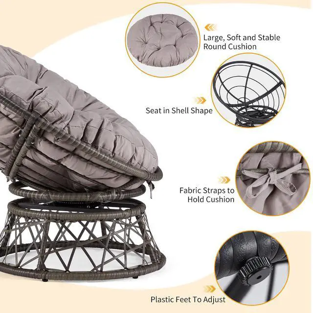 Alt view image 5 of 7 - Murago 40" Wicker Papasan Chair,Grey Frame with Light Grey Cushion | Round Circle Chair, Water Resistant Cover, Ideal for Living Room, Bedroom, Porch, Balcony, or Patio, Thick Cushion