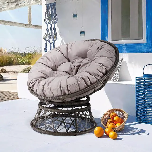 Alt view image 7 of 7 - Murago 40" Wicker Papasan Chair,Grey Frame with Light Grey Cushion | Round Circle Chair, Water Resistant Cover, Ideal for Living Room, Bedroom, Porch, Balcony, or Patio, Thick Cushion