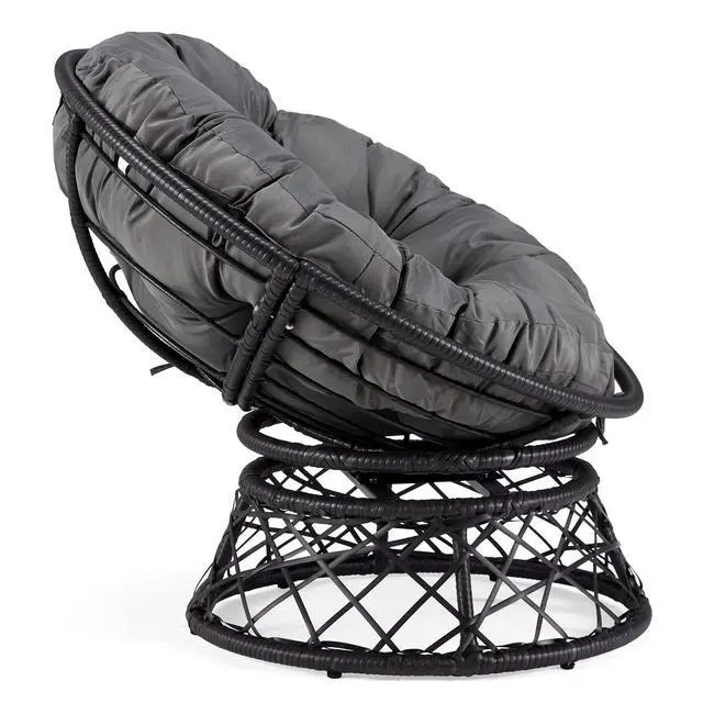 Alt view image 2 of 7 - Murago 40" Wicker Papasan Chair,Black Frame with Dark Grey Cushion | Round Circle Chair, Water Resistant Cover, Ideal for Living Room, Bedroom, Porch, Balcony, or Patio, Thick Cushion