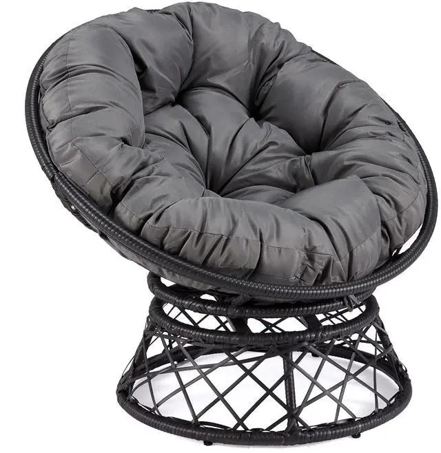 Main image of Murago 40" Wicker Papasan Chair,Black Frame with Dark Grey Cushion | Round Circle Chair, Water Resistant Cover, Ideal for Living Room, Bedroom, Porch, Balcony, or Patio, Thick Cushion