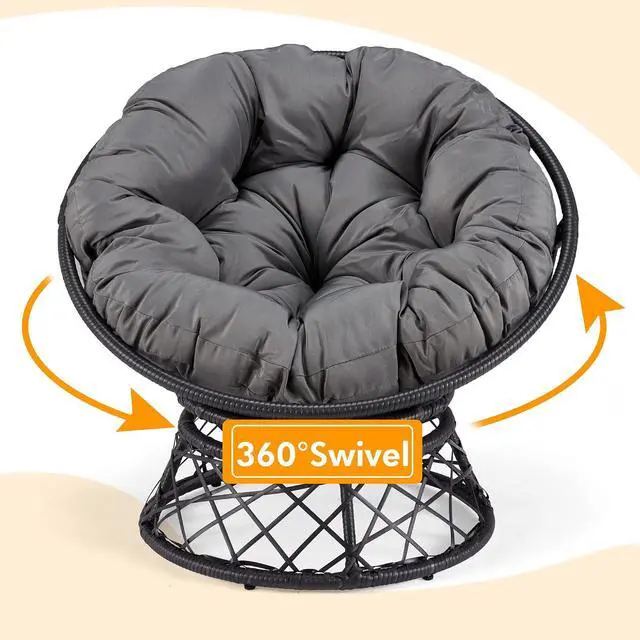 Alt view image 4 of 7 - Murago 40" Wicker Papasan Chair,Black Frame with Dark Grey Cushion | Round Circle Chair, Water Resistant Cover, Ideal for Living Room, Bedroom, Porch, Balcony, or Patio, Thick Cushion