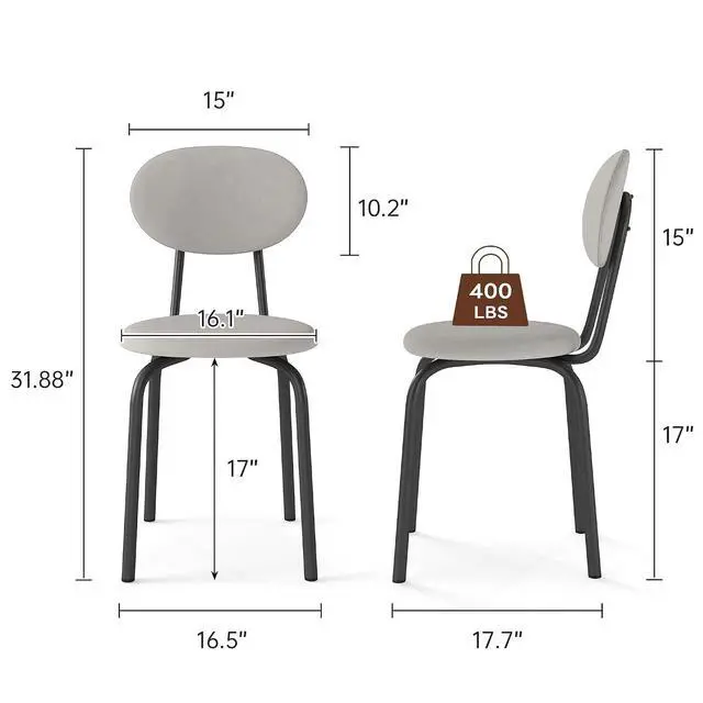 Alt view image 3 of 6 - Murago Stackable Dining Chairs Set of 4,Upholstered Kitchen Chairs,Beige | Dense Foam Cushioned Back & Seat,Heavy Duty Steel Frame,400 Lbs Capacity,Multi-Purpose Waiting Room Side Chairs