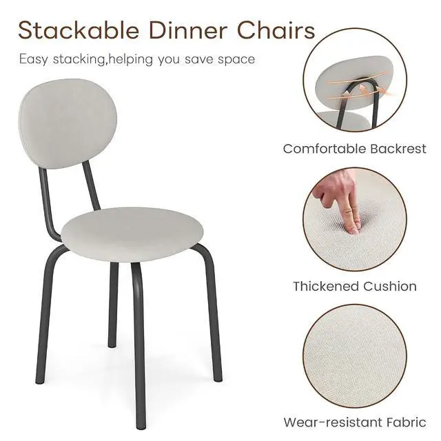 Alt view image 4 of 6 - Murago Stackable Dining Chairs Set of 4,Upholstered Kitchen Chairs,Beige | Dense Foam Cushioned Back & Seat,Heavy Duty Steel Frame,400 Lbs Capacity,Multi-Purpose Waiting Room Side Chairs