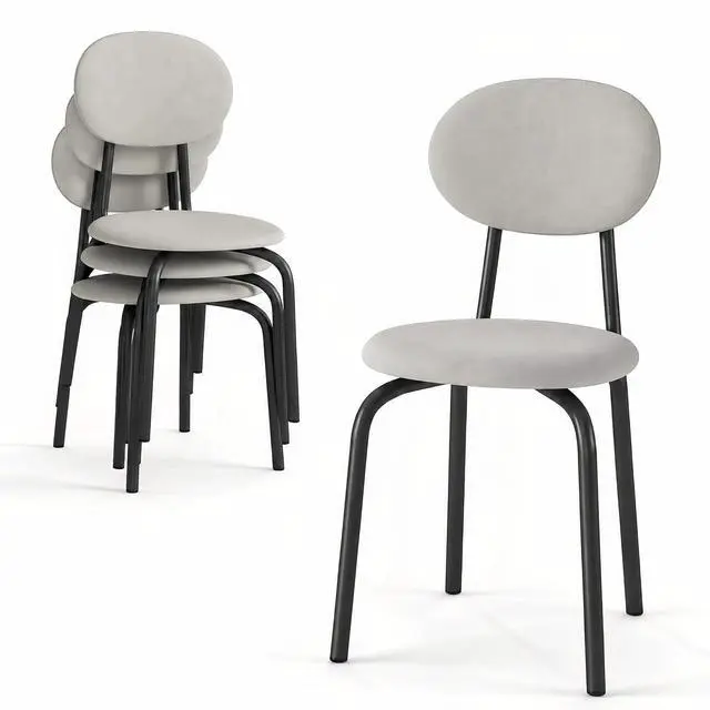 Main image of Murago Stackable Dining Chairs Set of 4,Upholstered Kitchen Chairs,Beige | Dense Foam Cushioned Back & Seat,Heavy Duty Steel Frame,400 Lbs Capacity,Multi-Purpose Waiting Room Side Chairs
