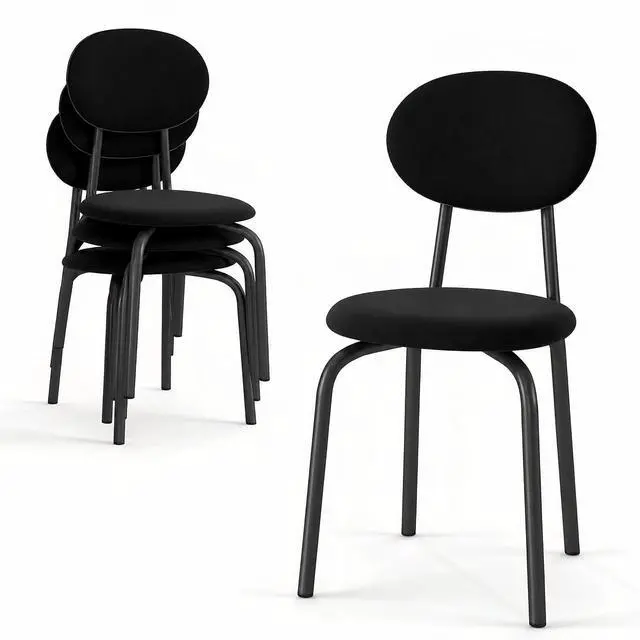 Main image of Murago Stackable Dining Chairs Set of 4,Upholstered Kitchen Chairs,Black | Dense Foam Cushioned Back & Seat,Heavy Duty Steel Frame,400 Lbs Capacity,Multi-Purpose Waiting Room Side Chairs