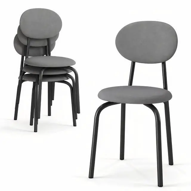 Main image of Murago Stackable Dining Chairs Set of 4,Upholstered Kitchen Chairs,Grey | Dense Foam Cushioned Back & Seat,Heavy Duty Steel Frame,400 Lbs Capacity,Multi-Purpose Waiting Room Side Chairs